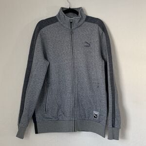 Puma Jacket Men L Track Fleece Heather Gray Blue Colorblock Full Zip‎ Athletic